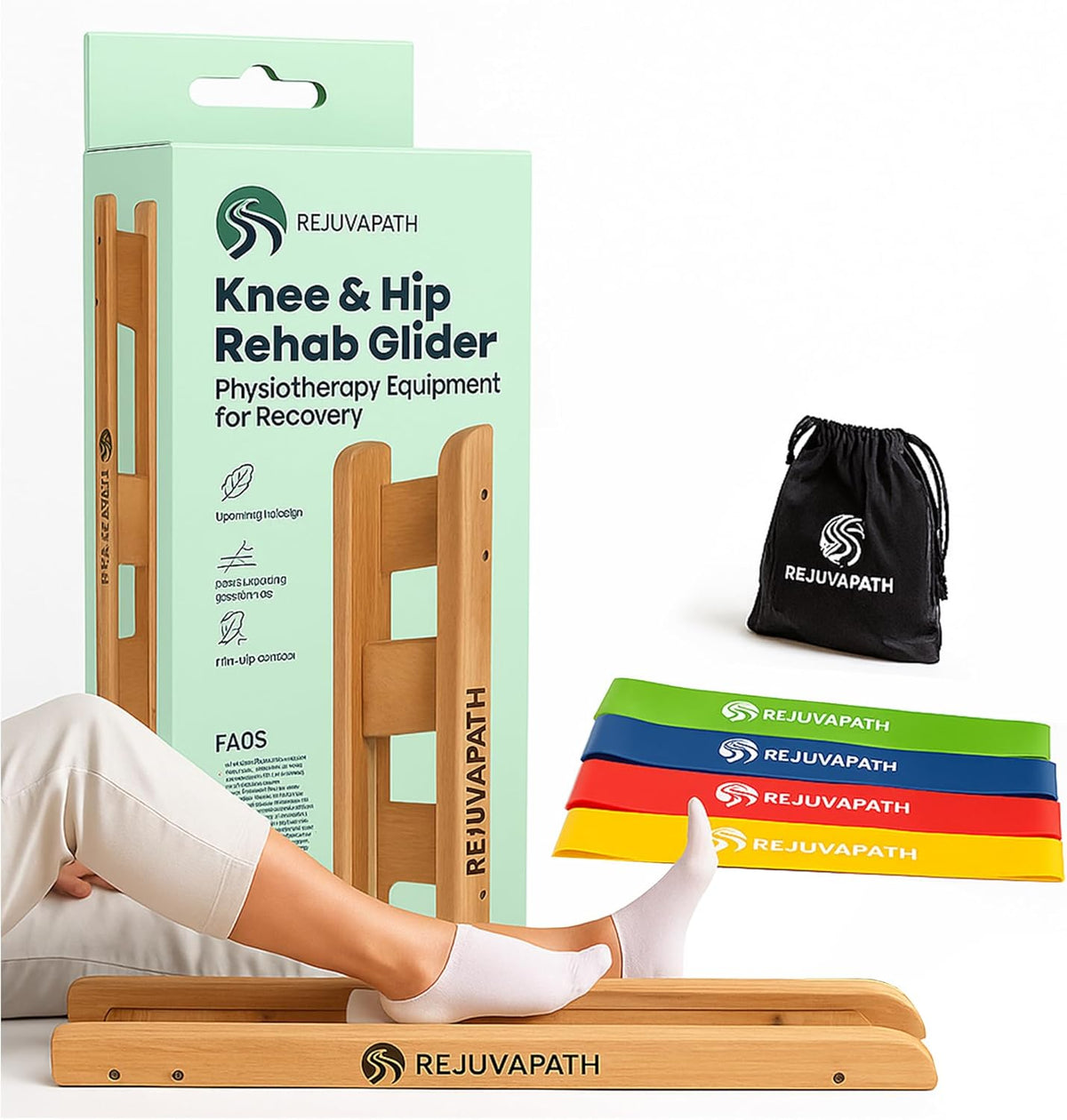 RejuvaPath Rehab Glider with packaging and accessories